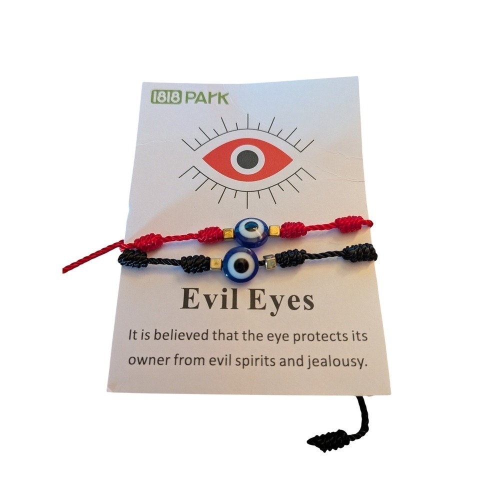 1818 Park Evil Eye Bracelet Set 2 Piece Red Black Adjustable Cord Protection
